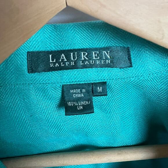 Lauren Ralph Lauren Linen Button Up Chic Resort Blouse Green Women's Size Medium - Picture 5 of 7